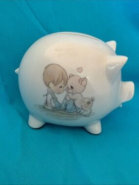 Precious Moments White Glossy Ceramic Piggy Bank